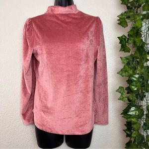 Pink Velvet Mock Neck Long Sleeve Shirt